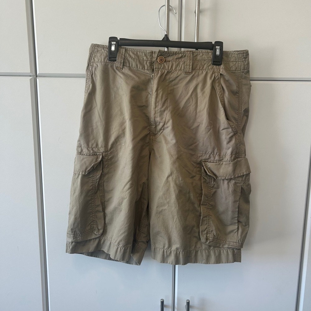Abercrombie & Fitch Mens Cargo Shorts Khaki Tan Cotton Nylon Blend Size 32